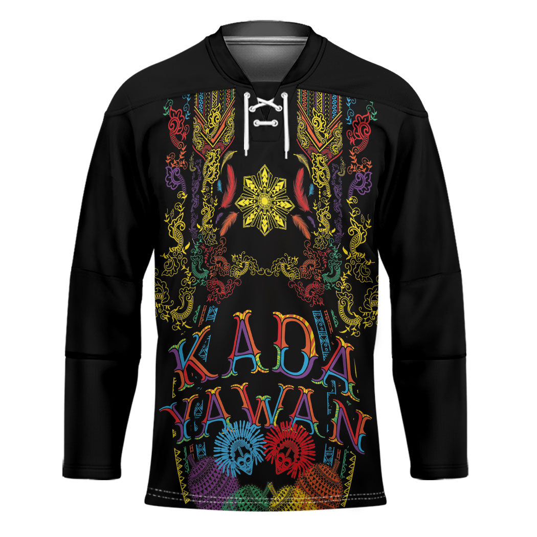 Philippines Kadayawan Festival Hockey Jersey Polynesian Tribal Art Barong Style LT03 Unisex Black - Polynesian Pride