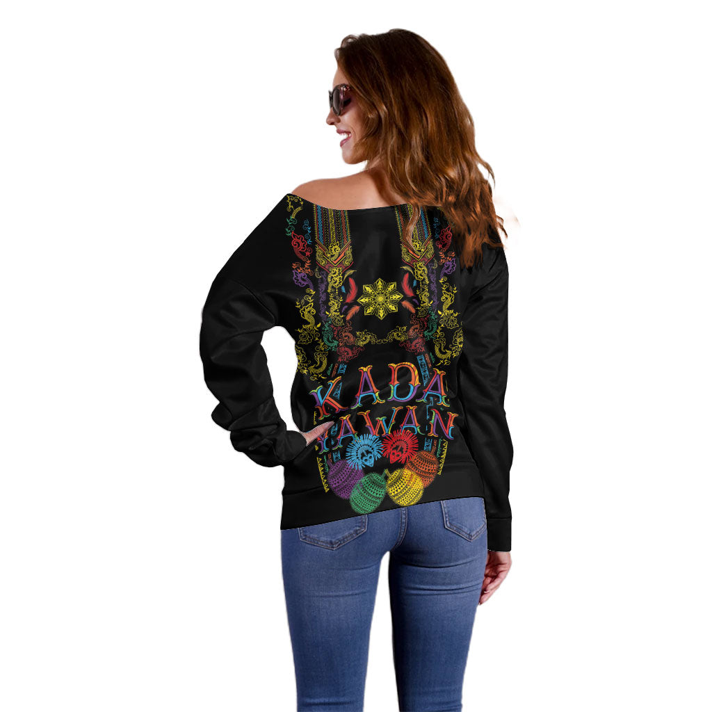 Philippines Kadayawan Festival Off Shoulder Sweater Polynesian Tribal Art Barong Style