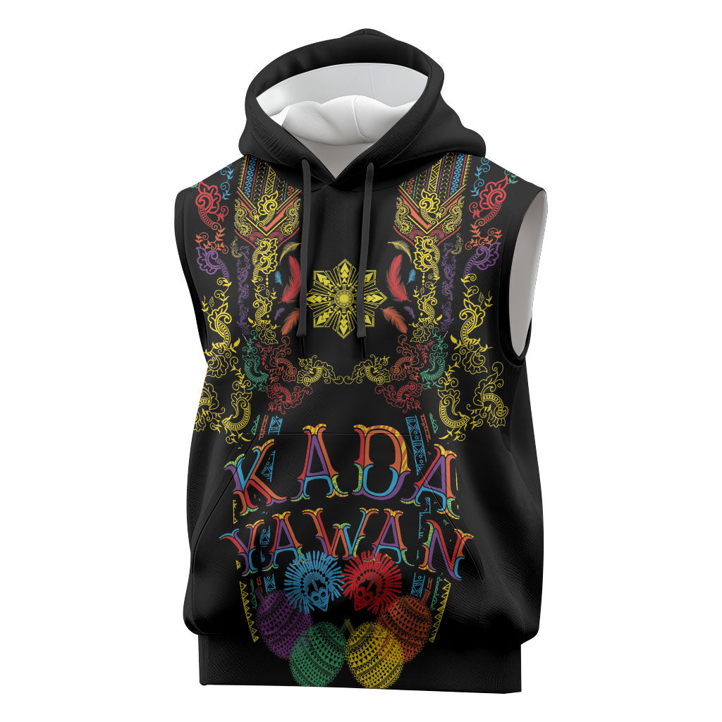Philippines Kadayawan Festival Sleeveless Hoodie Polynesian Tribal Art Barong Style