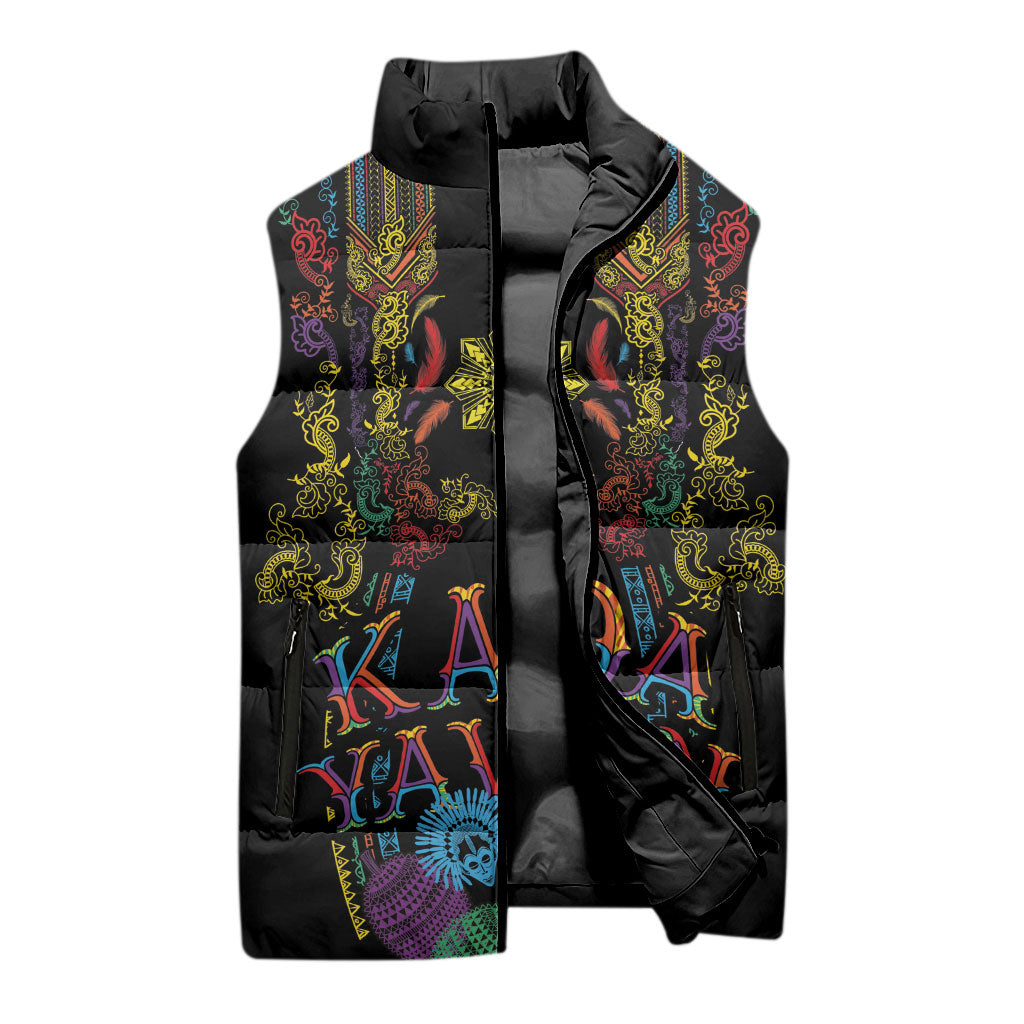 Philippines Kadayawan Festival Sleeveless Puffer Jacket Polynesian Tribal Art Barong Style