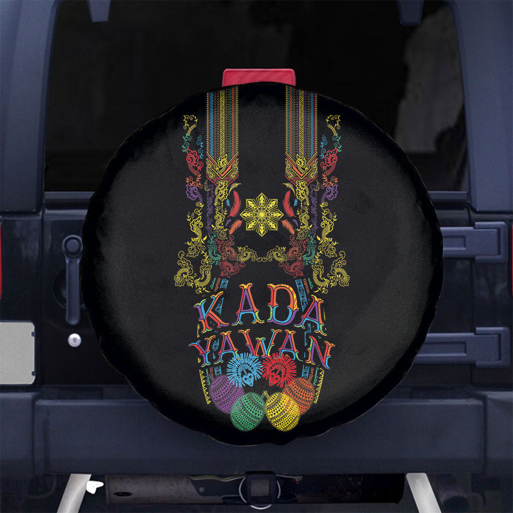 Philippines Kadayawan Festival Spare Tire Cover Polynesian Tribal Art Barong Style LT03 No hole Black - Polynesian Pride
