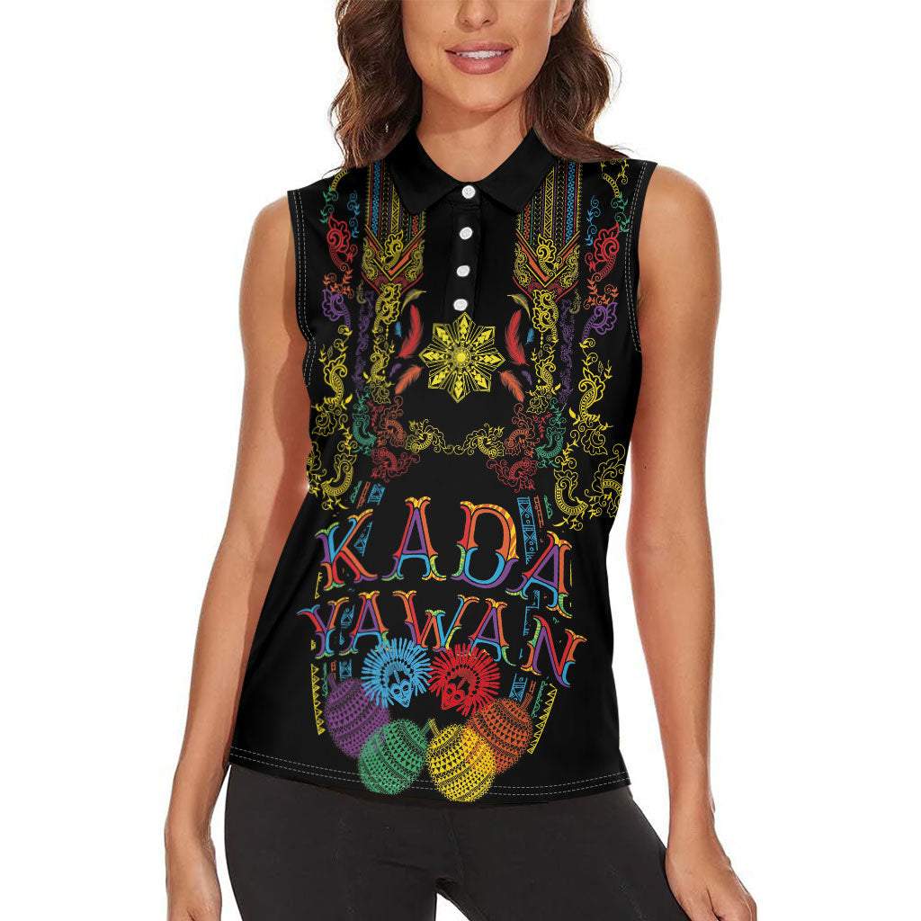 Philippines Kadayawan Festival Women Sleeveless Polo Shirt Polynesian Tribal Art Barong Style