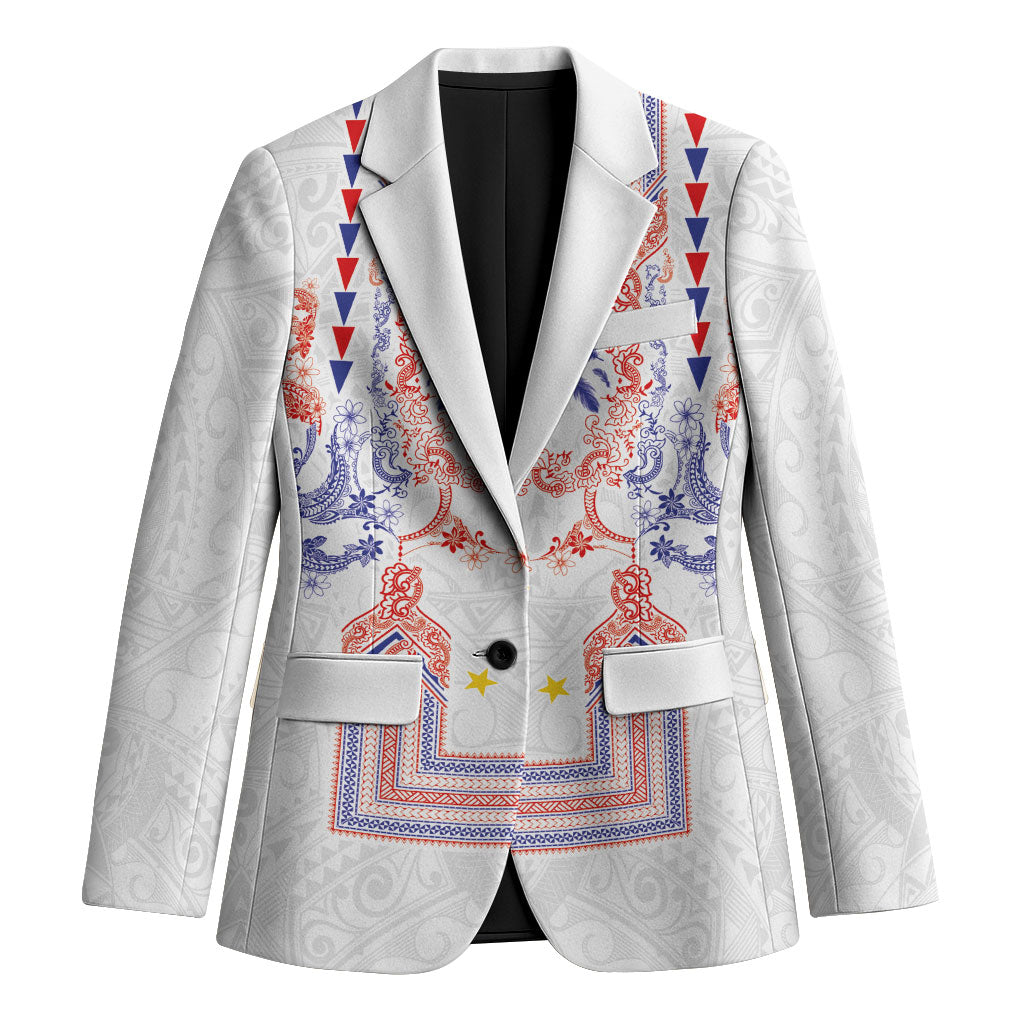 Philippines Barong Style Blazer Polynesian Kakau Art Tattoos with Tribal Filipino Sun LT03 Unisex White - Polynesian Pride