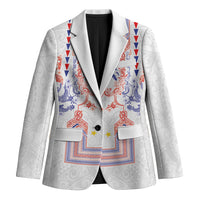 Philippines Barong Style Blazer Polynesian Kakau Art Tattoos with Tribal Filipino Sun LT03 Unisex White - Polynesian Pride