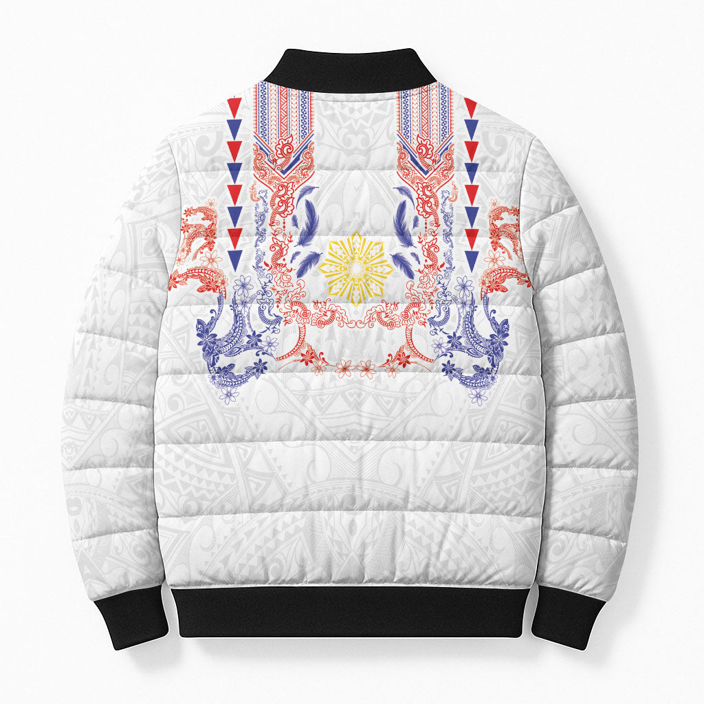 Philippines Barong Style Bomber Puffer Jacket Polynesian Kakau Art Tattoos with Tribal Filipino Sun LT03 - Polynesian Pride