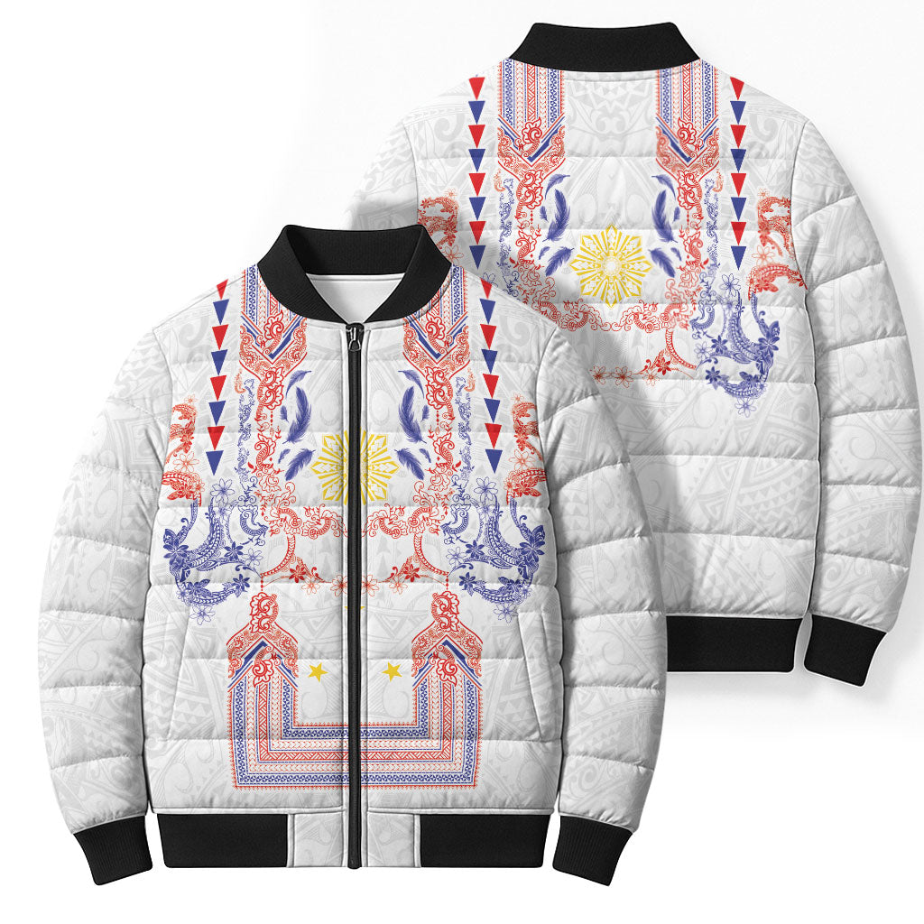 Philippines Barong Style Bomber Puffer Jacket Polynesian Kakau Art Tattoos with Tribal Filipino Sun LT03 - Polynesian Pride