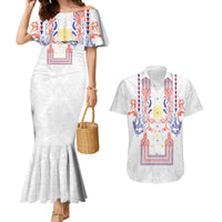 Philippines Barong Style Couples Matching Mermaid Dress and Hawaiian Shirt Polynesian Kakau Art Tattoos with Tribal Filipino Sun LT03 White - Polynesian Pride