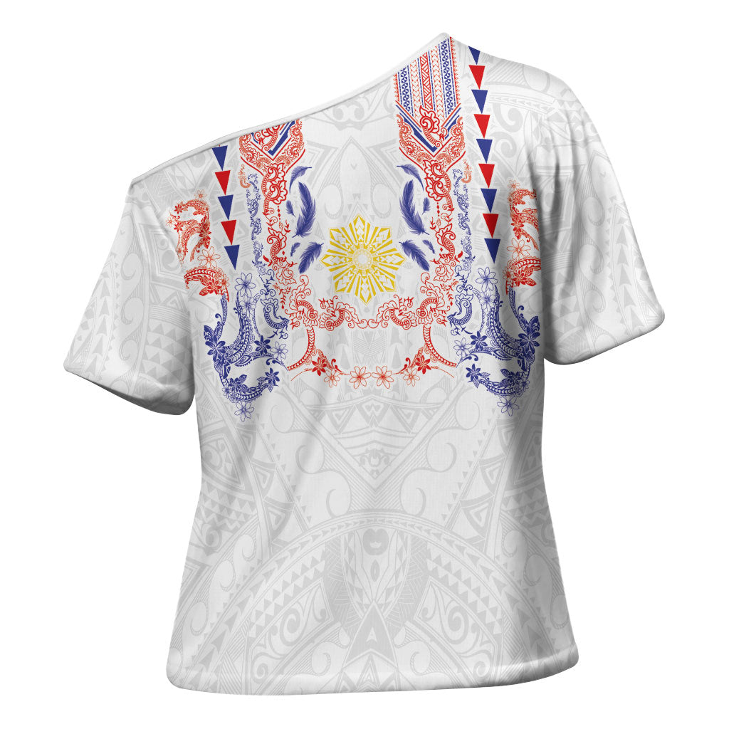 Philippines Barong Style Cross Shoulder Shirt Polynesian Kakau Art Tattoos with Tribal Filipino Sun