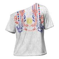Philippines Barong Style Cross Shoulder Shirt Polynesian Kakau Art Tattoos with Tribal Filipino Sun