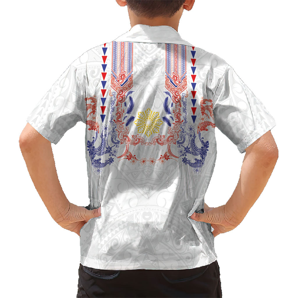 Philippines Barong Style Family Matching Off Shoulder Short Dress and Hawaiian Shirt Polynesian Kakau Art Tattoos with Tribal Filipino Sun LT03 - Polynesian Pride