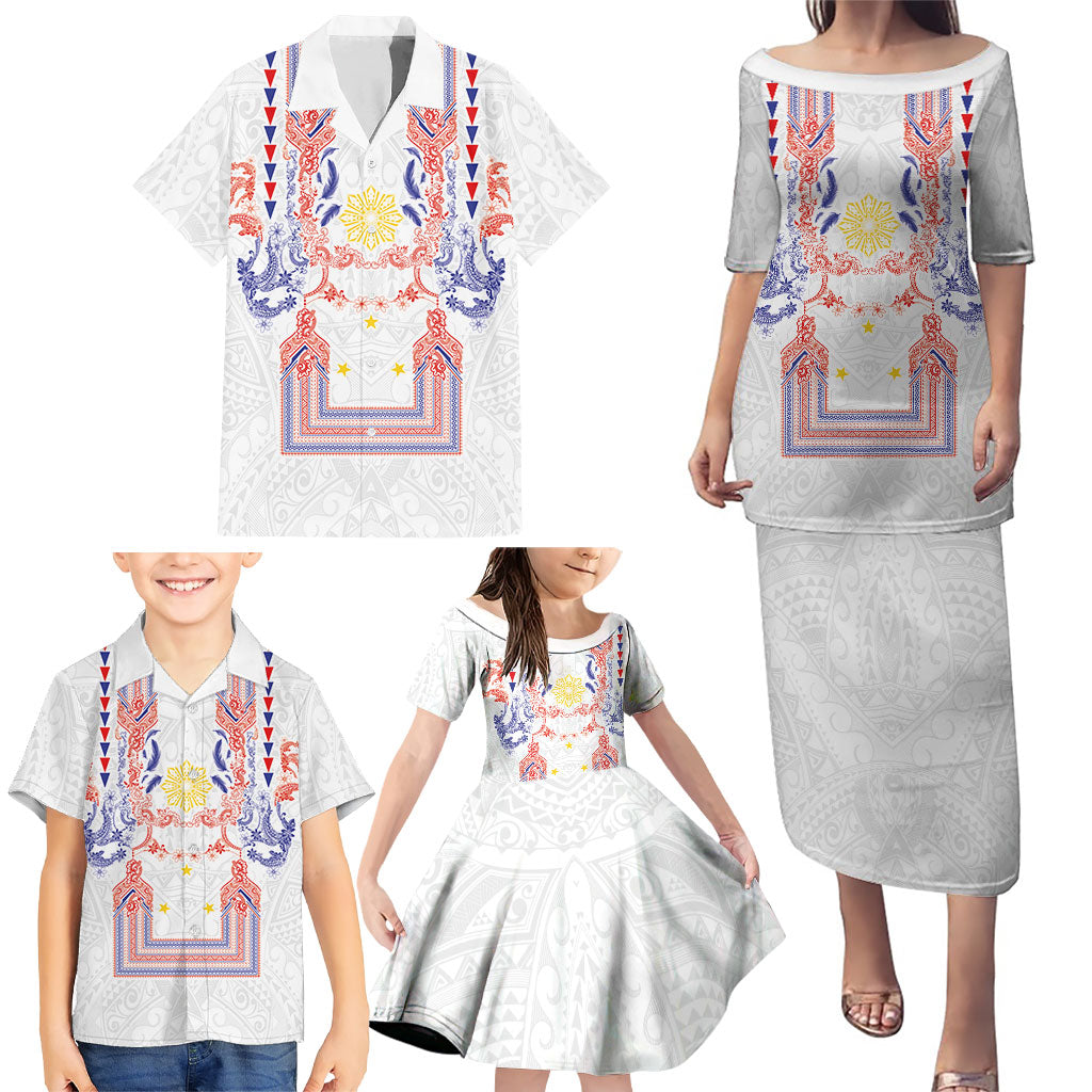 Philippines Barong Style Family Matching Puletasi and Hawaiian Shirt Polynesian Kakau Art Tattoos with Tribal Filipino Sun LT03 - Polynesian Pride