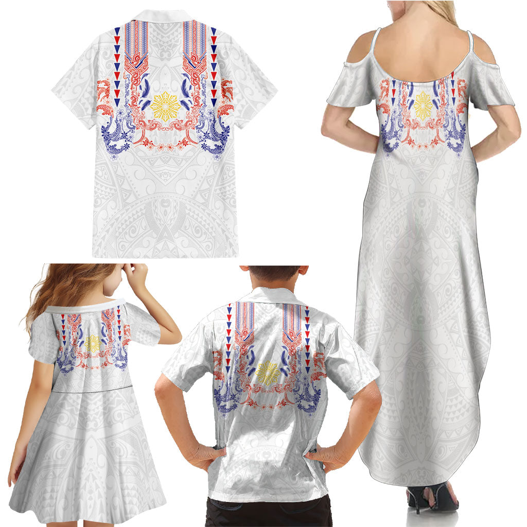 Philippines Barong Style Family Matching Summer Maxi Dress and Hawaiian Shirt Polynesian Kakau Art Tattoos with Tribal Filipino Sun LT03 - Polynesian Pride