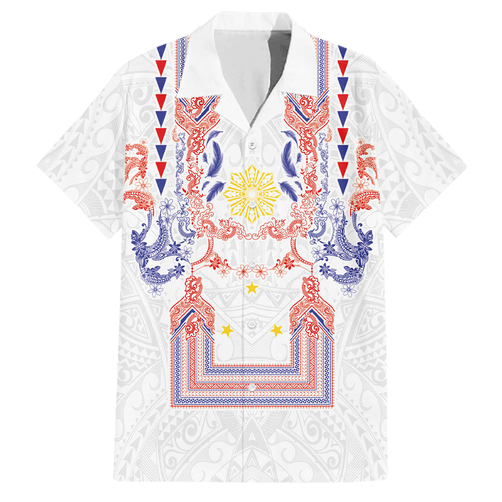 Philippines Barong Style Family Matching Summer Maxi Dress and Hawaiian Shirt Polynesian Kakau Art Tattoos with Tribal Filipino Sun LT03 Dad's Shirt - Short Sleeve White - Polynesian Pride
