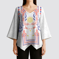 Philippines Barong Style Kimono Sleeve Blouse Polynesian Kakau Art Tattoos with Tribal Filipino Sun