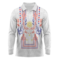 Philippines Barong Style Long Sleeve Polo Shirt Polynesian Kakau Art Tattoos with Tribal Filipino Sun
