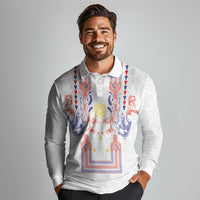 Philippines Barong Style Long Sleeve Polo Shirt Polynesian Kakau Art Tattoos with Tribal Filipino Sun