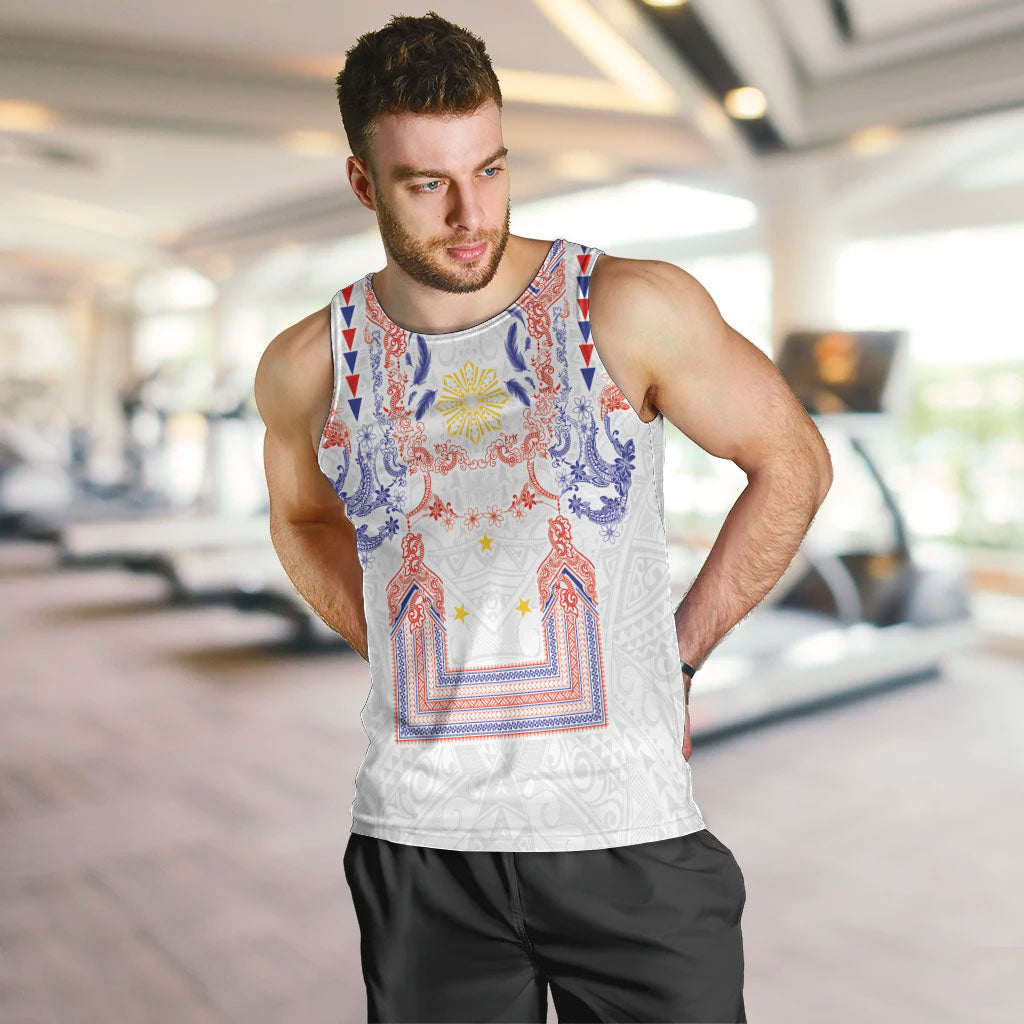 Philippines Barong Style Men Tank Top Polynesian Kakau Art Tattoos with Tribal Filipino Sun LT03 White - Polynesian Pride