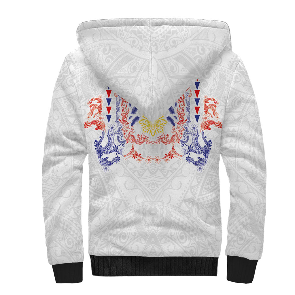 Philippines Barong Style Sherpa Hoodie Polynesian Kakau Art Tattoos with Tribal Filipino Sun
