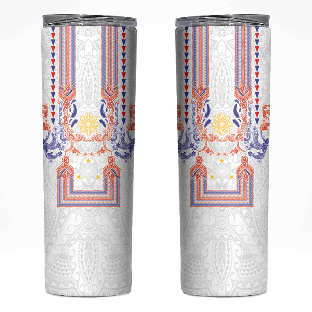 Philippines Barong Style Skinny Tumbler Polynesian Kakau Art Tattoos with Tribal Filipino Sun LT03 White - Polynesian Pride