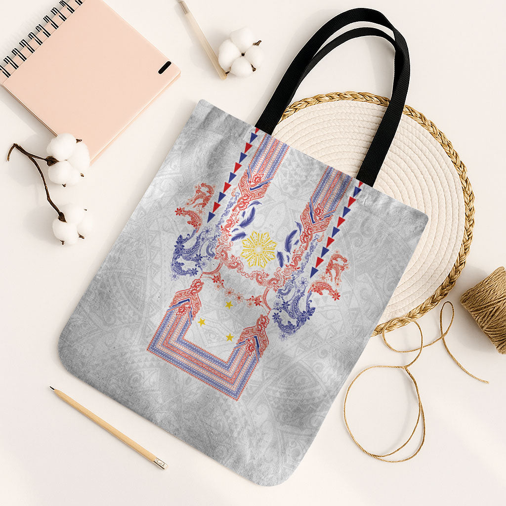 Philippines Barong Style Tote Bag Polynesian Kakau Art Tattoos with Tribal Filipino Sun LT03 Black Strap One Size White - Polynesian Pride