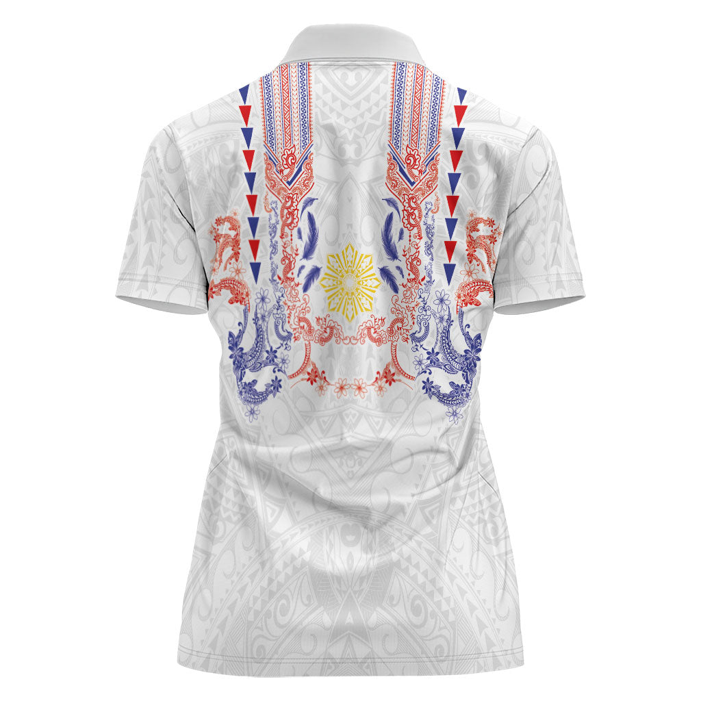 Philippines Barong Style Women Polo Shirt Polynesian Kakau Art Tattoos with Tribal Filipino Sun LT03 - Polynesian Pride