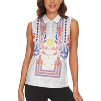 Philippines Barong Style Women Sleeveless Polo Shirt Polynesian Kakau Art Tattoos with Tribal Filipino Sun LT03 - Polynesian Pride
