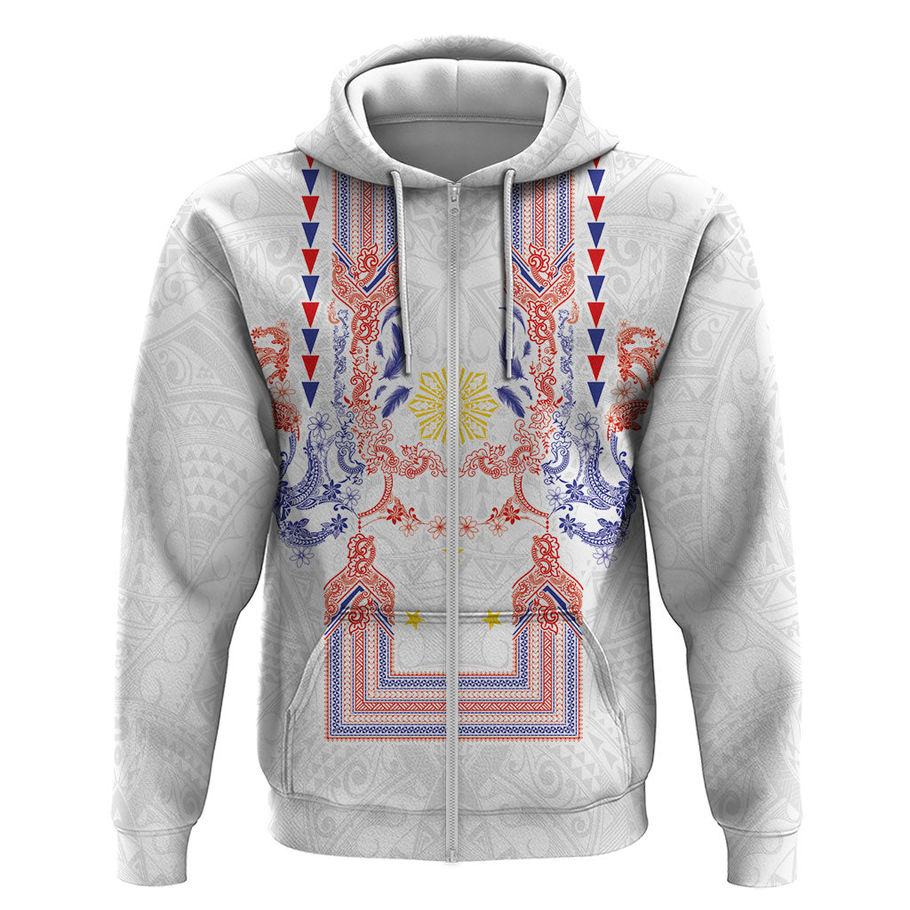 Philippines Barong Style Zip Hoodie Polynesian Kakau Art Tattoos with Tribal Filipino Sun