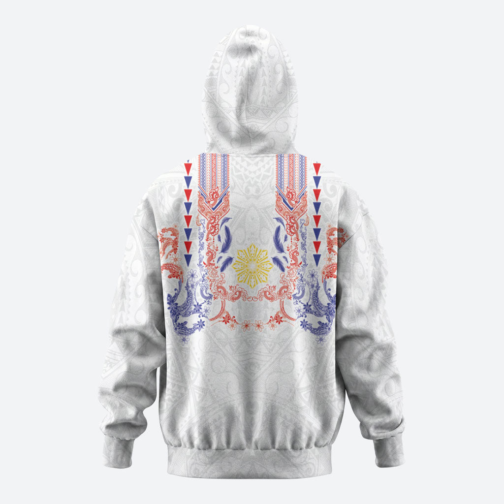 Philippines Barong Style Zip Hoodie Polynesian Kakau Art Tattoos with Tribal Filipino Sun