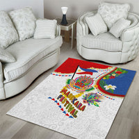 Philippines MassKara Festival Area Rug Smile Masks with Hawaiian Art Pattern and Tropical Plants