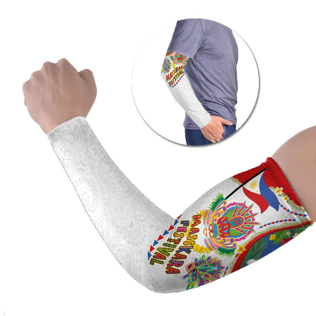 Philippines MassKara Festival Arm Sleeves Smile Masks with Hawaiian Art Pattern and Tropical Plants