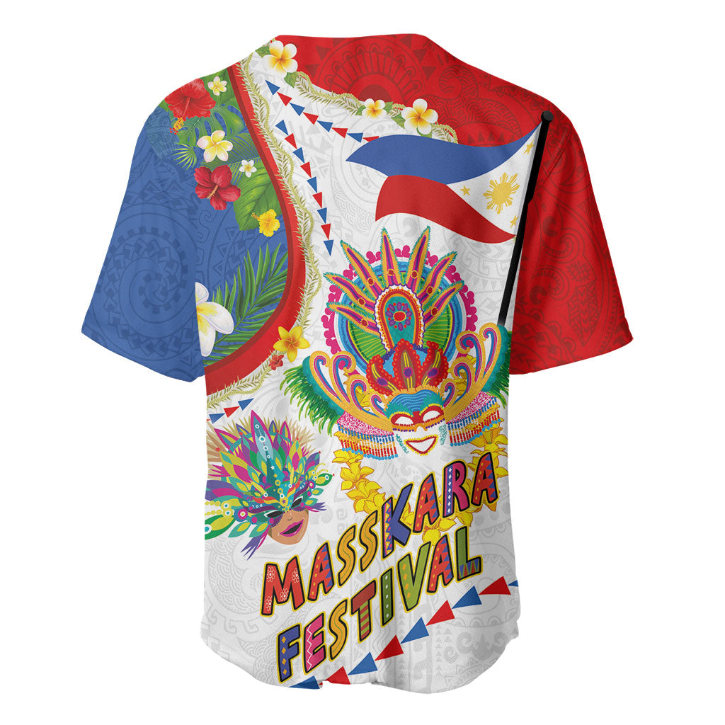 Philippines MassKara Festival Baseball Jersey Smile Masks with Hawaiian Art Pattern and Tropical Plants LT03 - Polynesian Pride
