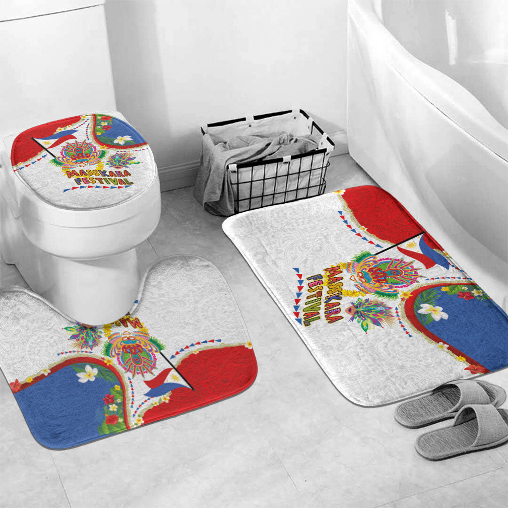 Philippines MassKara Festival Bathroom Set Smile Masks with Hawaiian Art Pattern and Tropical Plants