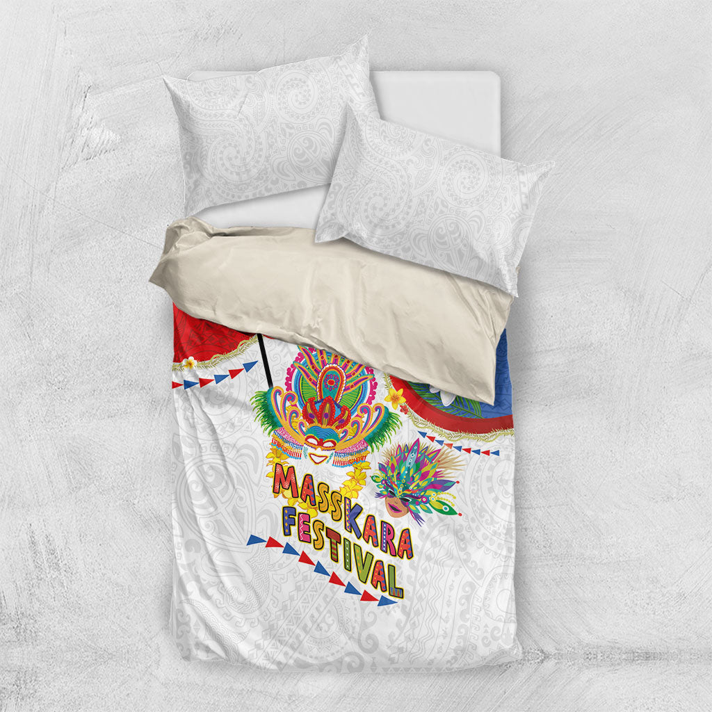Philippines MassKara Festival Bedding Set Smile Masks with Hawaiian Art Pattern and Tropical Plants