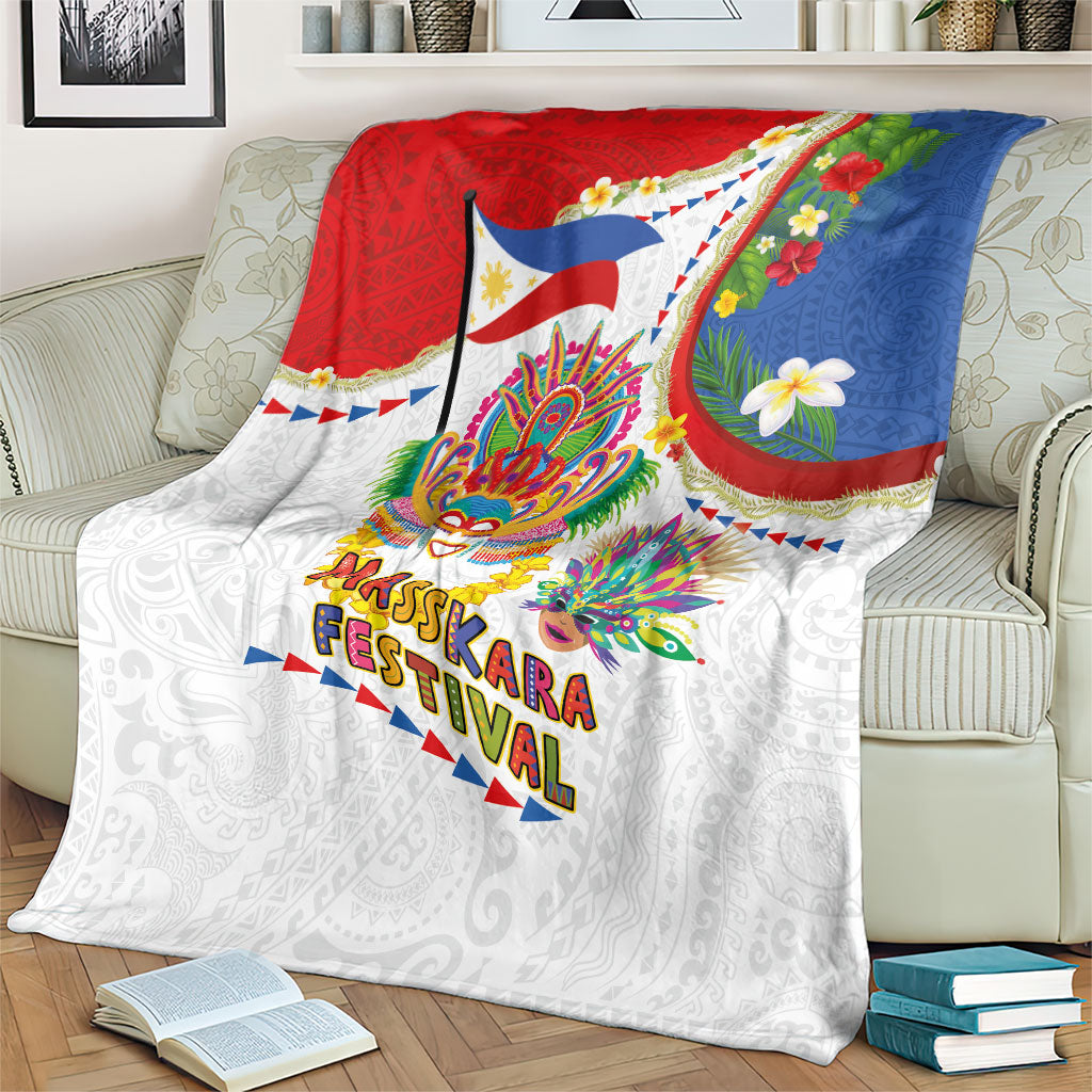 Philippines MassKara Festival Blanket Smile Masks with Hawaiian Art Pattern and Tropical Plants