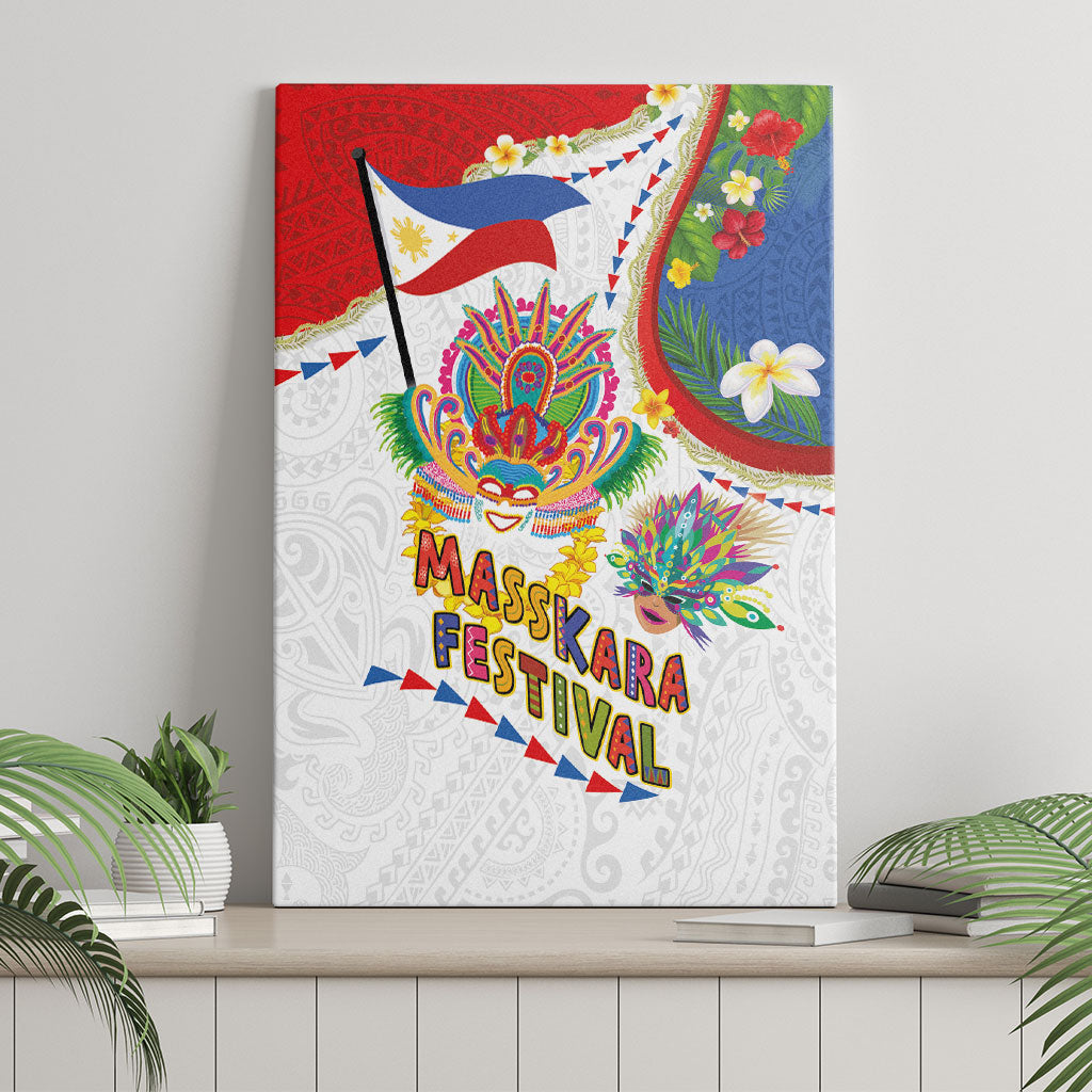 Philippines MassKara Festival Canvas Wall Art Smile Masks with Hawaiian Art Pattern and Tropical Plants LT03 - Polynesian Pride