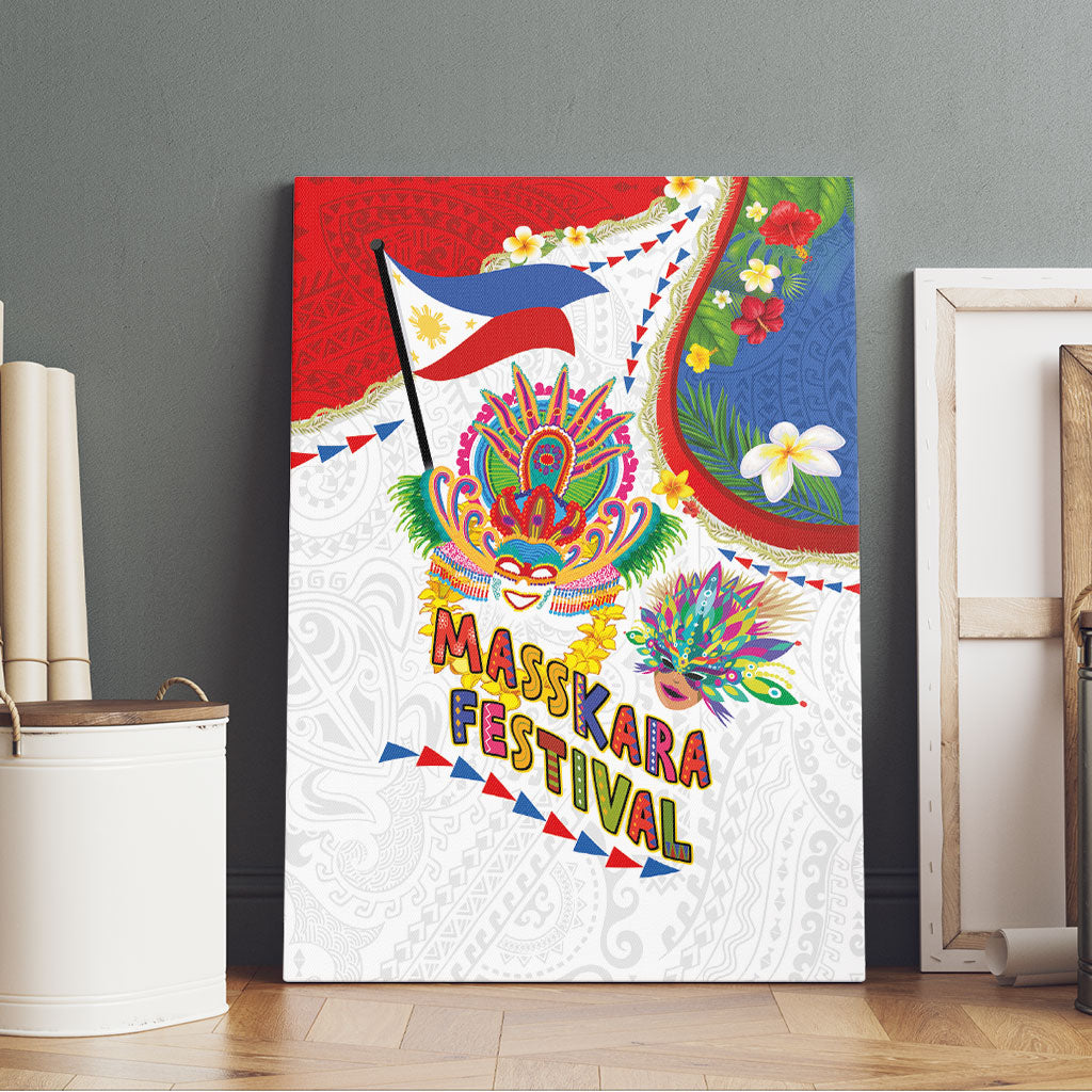 Philippines MassKara Festival Canvas Wall Art Smile Masks with Hawaiian Art Pattern and Tropical Plants LT03 - Polynesian Pride