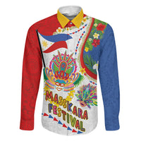 Philippines MassKara Festival Family Matching Puletasi and Hawaiian Shirt Smile Masks with Hawaiian Art Pattern and Tropical Plants LT03 Dad's Shirt - Long Sleeve Multicolor - Polynesian Pride