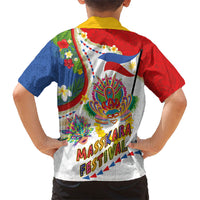 Philippines MassKara Festival Family Matching Short Sleeve Bodycon Dress and Hawaiian Shirt Smile Masks with Hawaiian Art Pattern and Tropical Plants LT03 - Polynesian Pride
