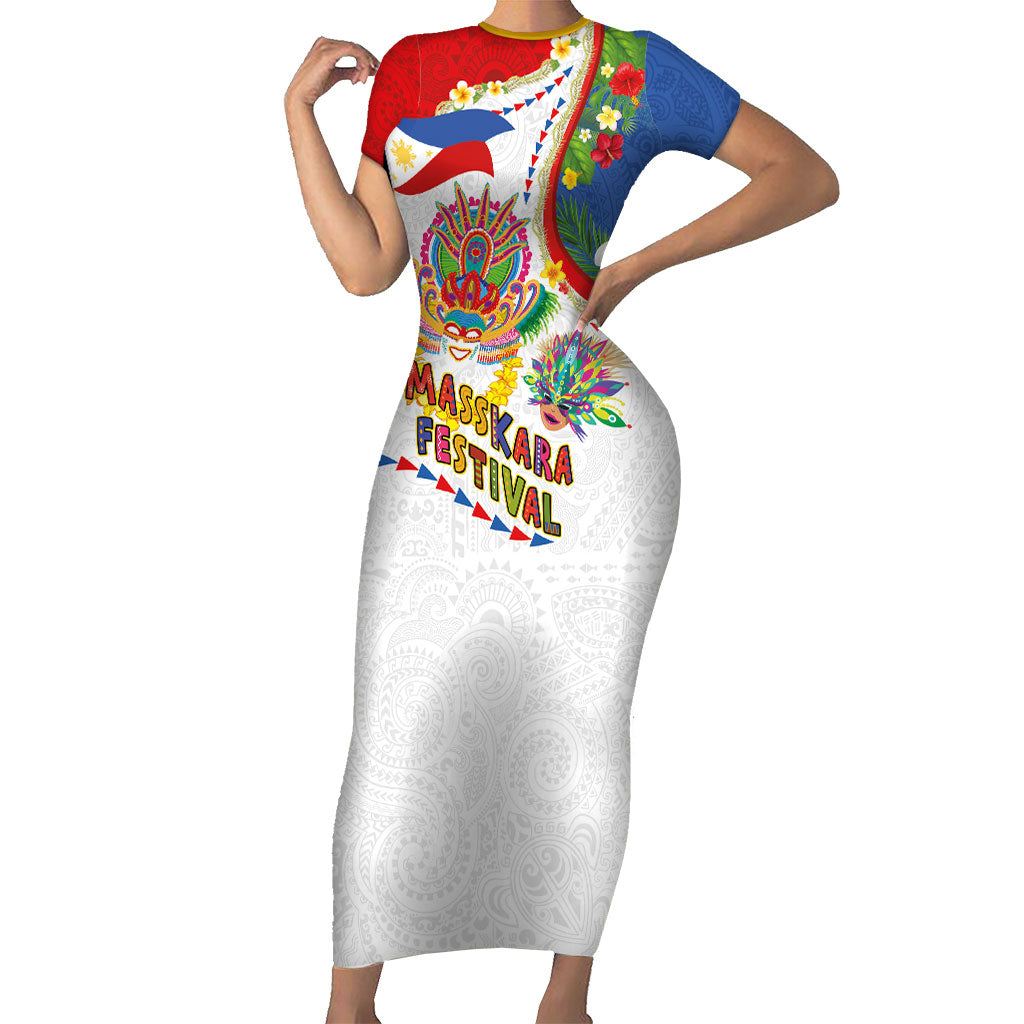 Philippines MassKara Festival Family Matching Short Sleeve Bodycon Dress and Hawaiian Shirt Smile Masks with Hawaiian Art Pattern and Tropical Plants LT03 Mom's Dress Multicolor - Polynesian Pride