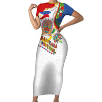 Philippines MassKara Festival Family Matching Short Sleeve Bodycon Dress and Hawaiian Shirt Smile Masks with Hawaiian Art Pattern and Tropical Plants LT03 Mom's Dress Multicolor - Polynesian Pride