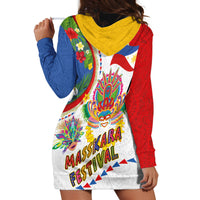 Philippines MassKara Festival Hoodie Dress Smile Masks with Hawaiian Art Pattern and Tropical Plants