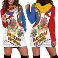 Philippines MassKara Festival Hoodie Dress Smile Masks with Hawaiian Art Pattern and Tropical Plants
