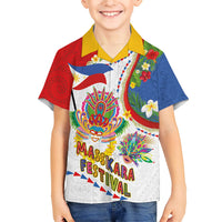 Philippines MassKara Festival Kid Hawaiian Shirt Smile Masks with Hawaiian Art Pattern and Tropical Plants