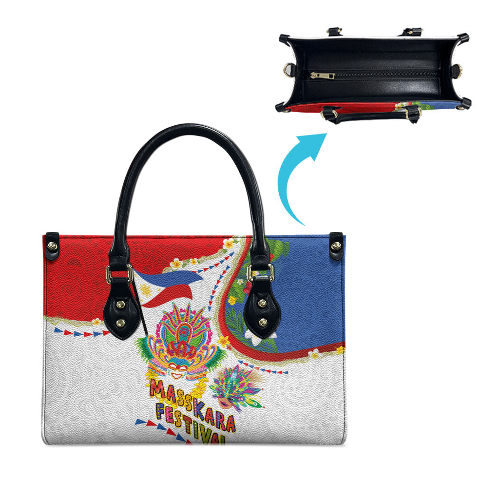 Philippines MassKara Festival Leather Bag Smile Masks with Hawaiian Art Pattern and Tropical Plants LT03 - Polynesian Pride