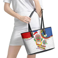 Philippines MassKara Festival Leather Tote Bag Smile Masks with Hawaiian Art Pattern and Tropical Plants