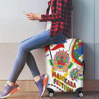 Philippines MassKara Festival Luggage Cover Smile Masks with Hawaiian Art Pattern and Tropical Plants