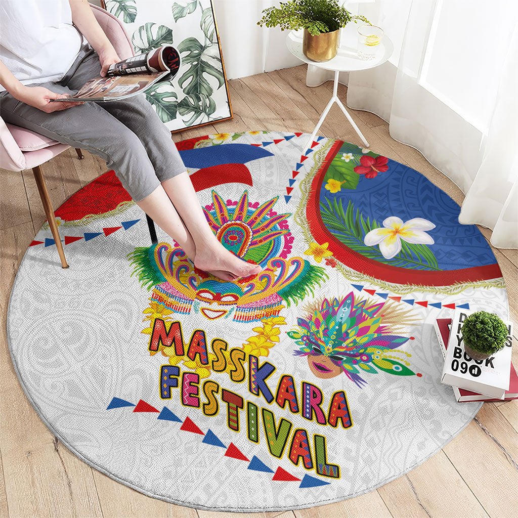 Philippines MassKara Festival Round Carpet Smile Masks with Hawaiian Art Pattern and Tropical Plants LT03 - Polynesian Pride