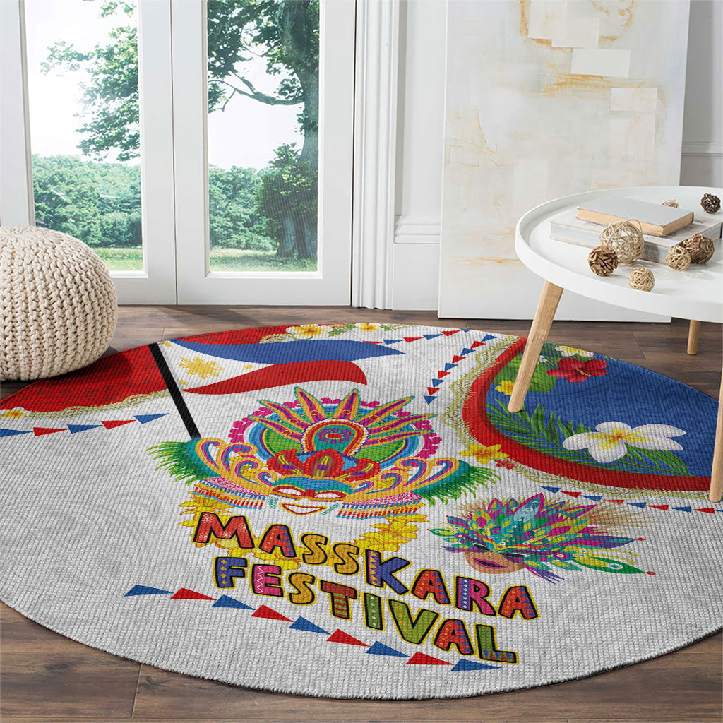 Philippines MassKara Festival Round Carpet Smile Masks with Hawaiian Art Pattern and Tropical Plants LT03 - Polynesian Pride