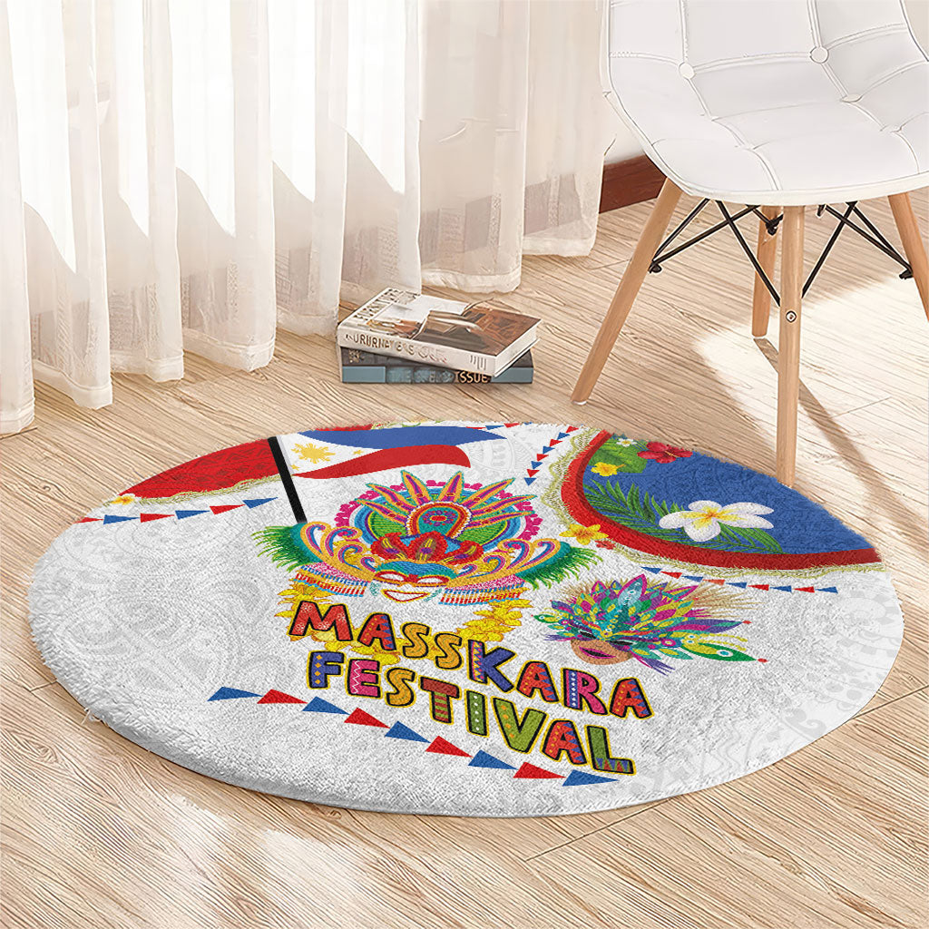 Philippines MassKara Festival Round Carpet Smile Masks with Hawaiian Art Pattern and Tropical Plants LT03 - Polynesian Pride