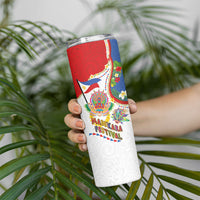 Philippines MassKara Festival Skinny Tumbler Smile Masks with Hawaiian Art Pattern and Tropical Plants